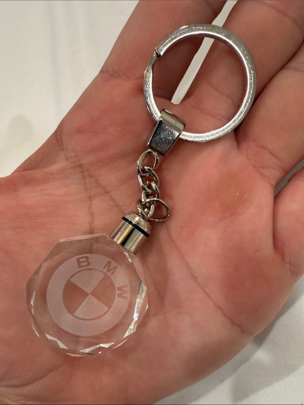 BMW Clear Crystal Logo Keychain with Silver Hardware